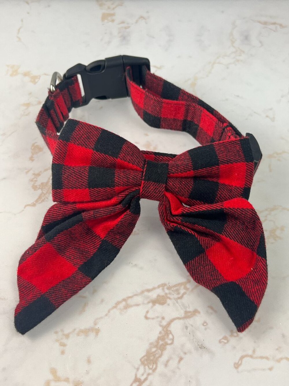 NEW Red Black Buffalo Check Plaid Dog Bow Collar Adjustable